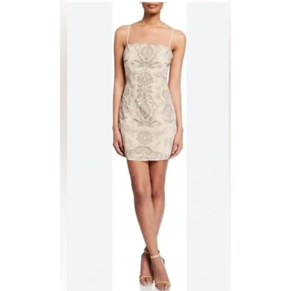 Revolve Brand Donna Mizani Stella Mini Dress Embroidered Strappy Ivory Beige L‎
